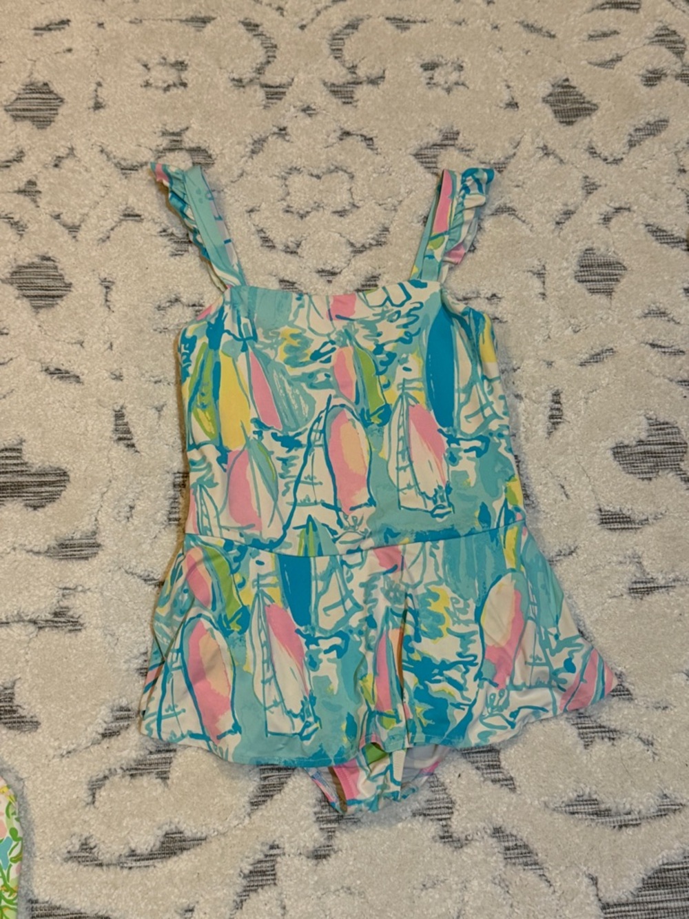 Lilly Pulitzer Girls Size 12 Pastel Watercolor Ruffle One-Piece Swimsuit